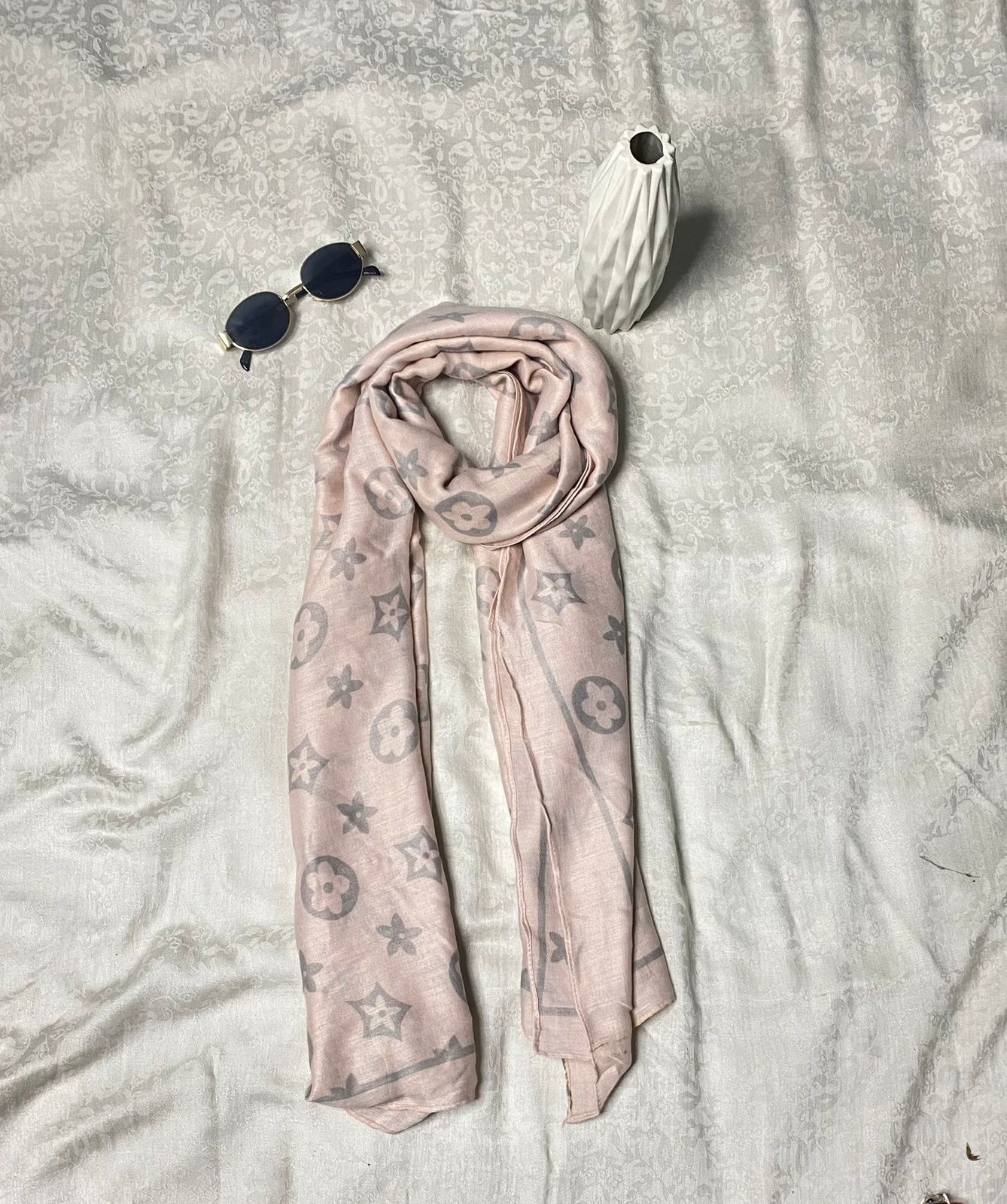 Light Pink & Grey Pashmina Stole - Shawl